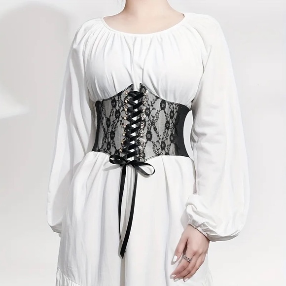 NWT 1 Piece Adjustable Waist Cincher Belt Corset Snap Back Lace Up Front Black - Picture 4 of 12